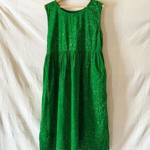 Green and White Speckles Sleeveless Dress
